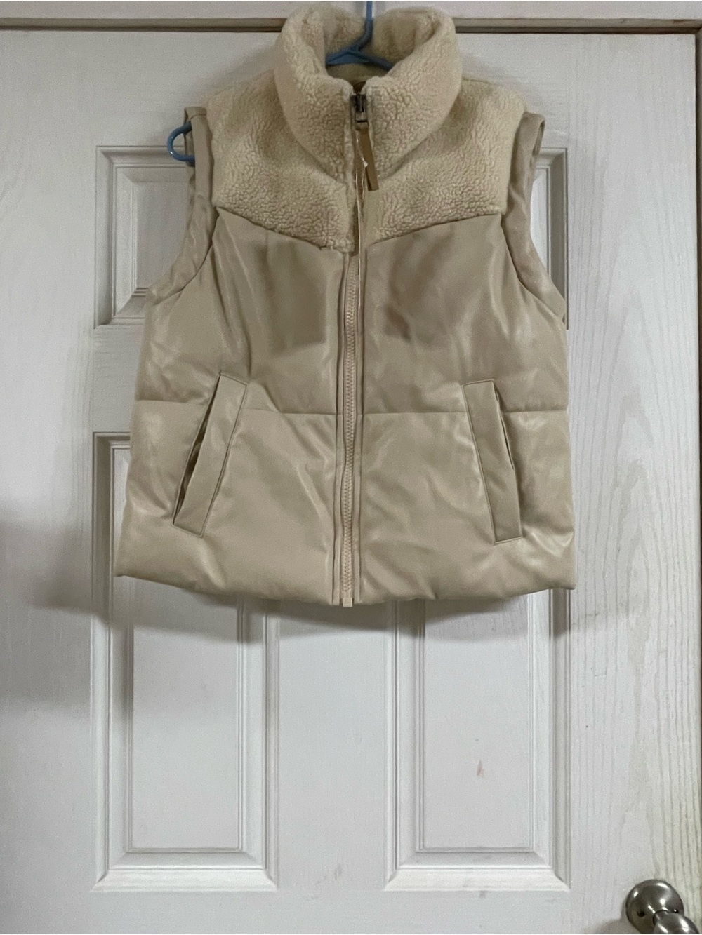 BearPaw Cream Quilted Vest with Sherpa Collar